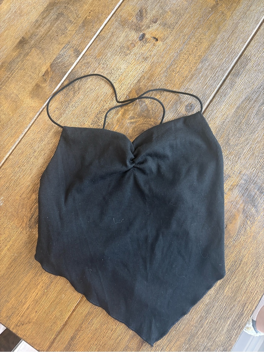 Black Ribbed Handkerchief Hem Cami Top
